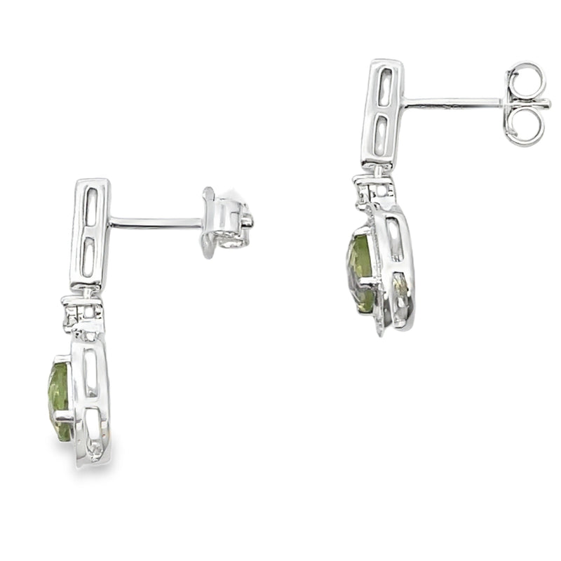 Bids.com 1.23ct Peridot Diamond Dangle Earrings 10KT White Gold Earrings