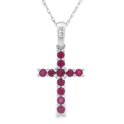 Bids.com .29ct Ruby Cross Religious Pendant 14KT White Gold Pendants