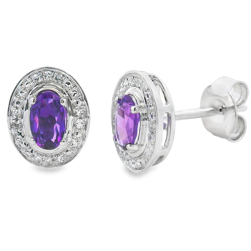 Bids.com .49ct Amethyst Diamond Earrings 10KT White Gold Earrings