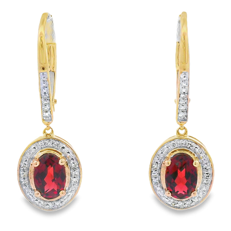 Bids.com 1.41ct Garnet Diamond Dangle Earrings 10KT Yellow Gold Earrings