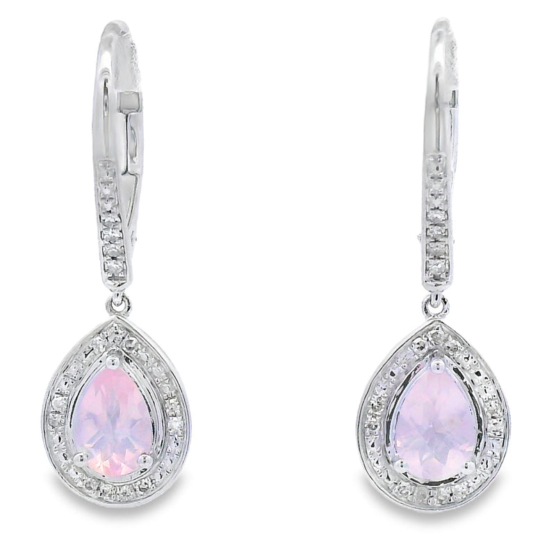 Bids.com Rose Quartz Diamond Dangle Earrings 10KT White Gold Earrings