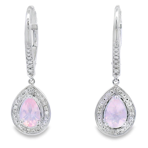 Bids.com Rose Quartz Diamond Dangle Earrings 10KT White Gold Earrings