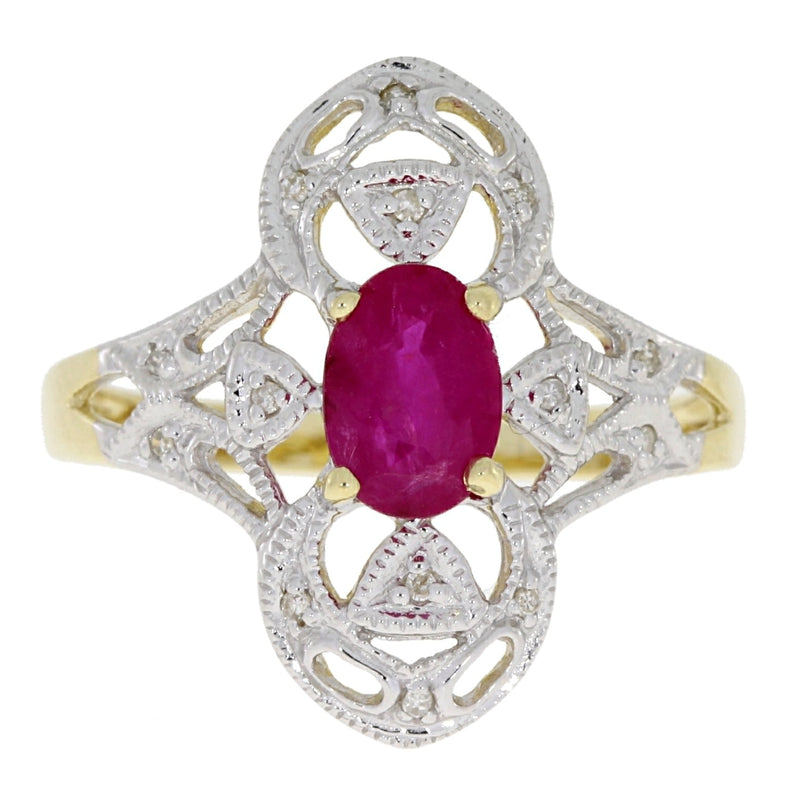 Bids.com 1.05ct Ruby Diamond Ring 10KT Yellow Gold Rings