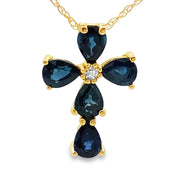 Bids.com .82ct Sapphire Cross Religious Pendant 10KT Yellow Gold Pendants