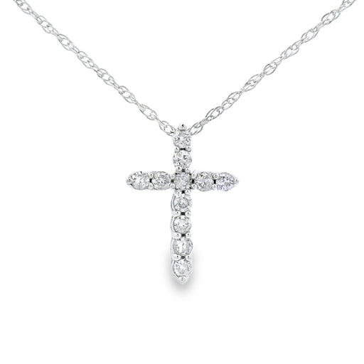 Bids.com .11ct Diamond Cross Religious Pendant 14KT White Gold Pendants