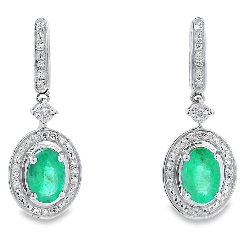 Bids.com .95ct Emerald Diamond Dangle Earrings 10KT White Gold Earrings