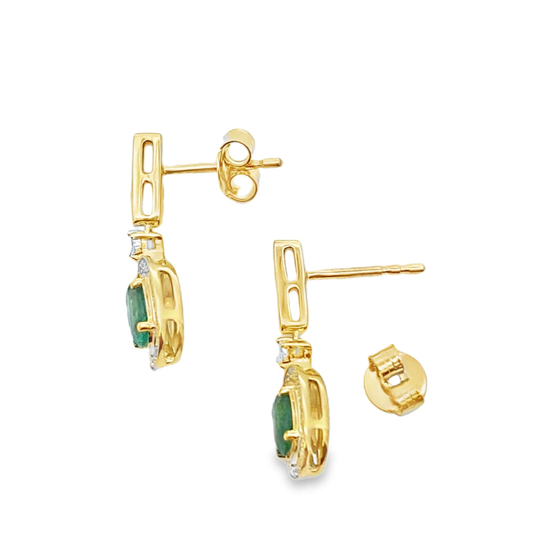 Bids.com .95ct Emerald Diamond Dangle Earrings 10KT Yellow Gold Earrings