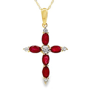 Bids.com Ruby Diamond Cross Religious Pendant 10KT Yellow Gold Pendants