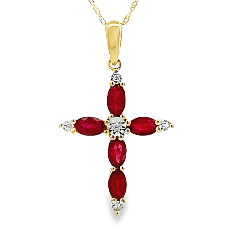 Bids.com Ruby Diamond Cross Religious Pendant 10KT Yellow Gold Pendants