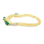 Bids.com Emerald Diamond stackable band set 14KT Yellow Gold Rings