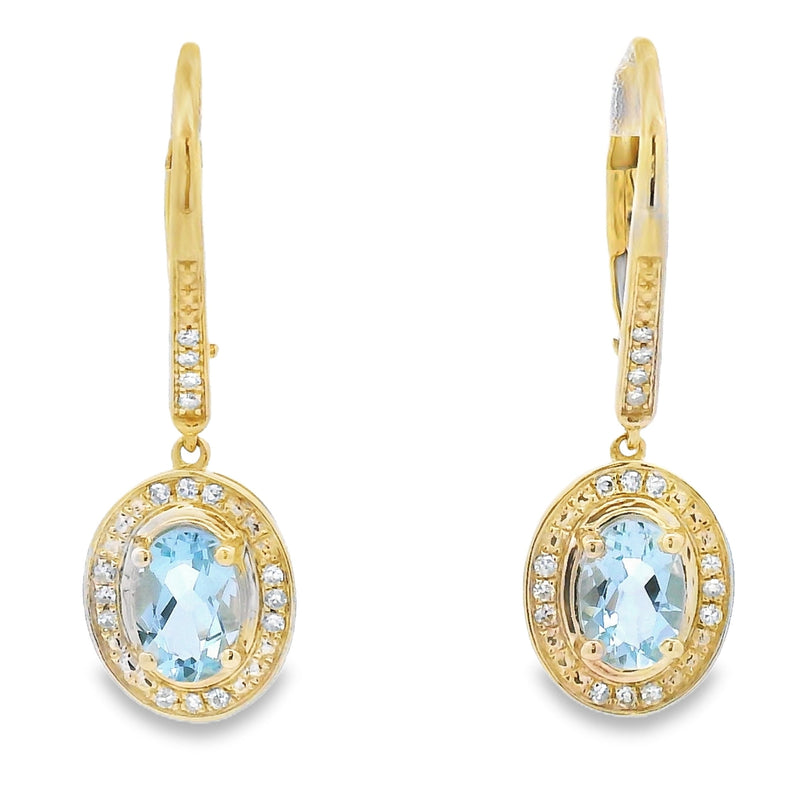 Bids.com Aquamarine Diamond Dangle Earrings 10KT Yellow Gold Earrings