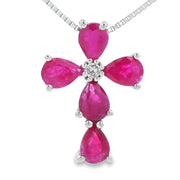 Bids.com Ruby Diamond Cross Religious Pendant 10KT White Gold Pendants