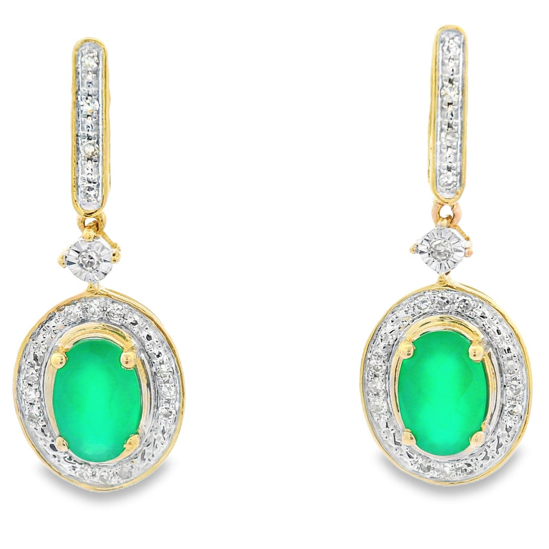 Bids.com Chalcedony Diamond Dangle Earrings 10KT Yellow Gold Earrings
