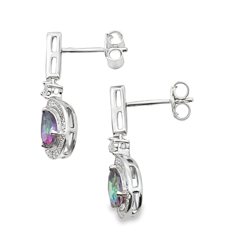 Bids.com Mystic Fire Topaz Dangle Earrings 10KT White Gold Earrings