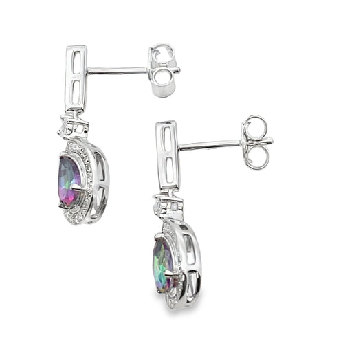 Bids.com Mystic Fire Topaz Dangle Earrings 10KT White Gold Earrings