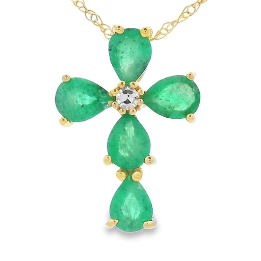 Bids.com .52ct Emerald Cross Religious Pendant 10KT Yellow Gold Pendants