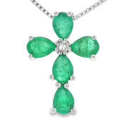 Bids.com Emerald Diamond Cross Religious Pendant 10KT White Gold Pendants