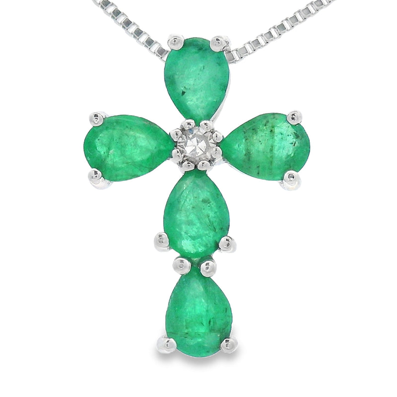 Bids.com Emerald Diamond Cross Religious Pendant 10KT White Gold Pendants