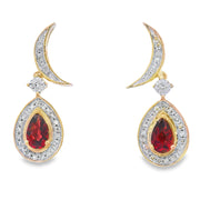 Bids.com .62ct Garnet Diamond Dangle Earrings 10KT Yellow Gold Earrings