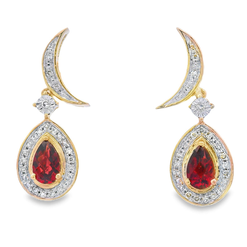 Bids.com .62ct Garnet Diamond Dangle Earrings 10KT Yellow Gold Earrings