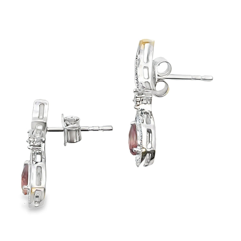 Bids.com .62ct Garnet Diamond Dangle Earrings 10KT White Gold Earrings