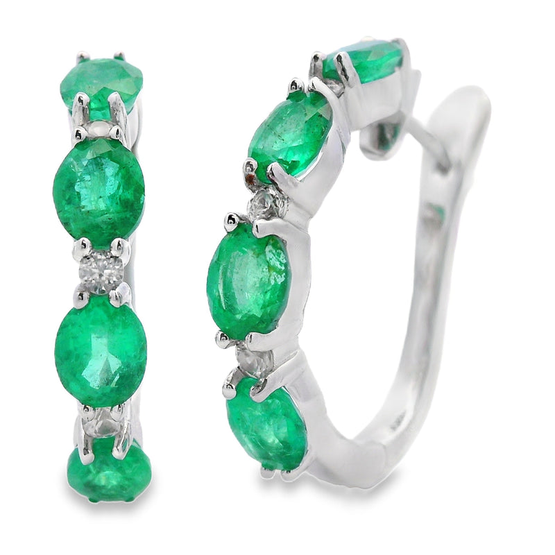 Bids.com 2.95ct Emerald Zircon Hoop Earrings Sterling Silver Earrings