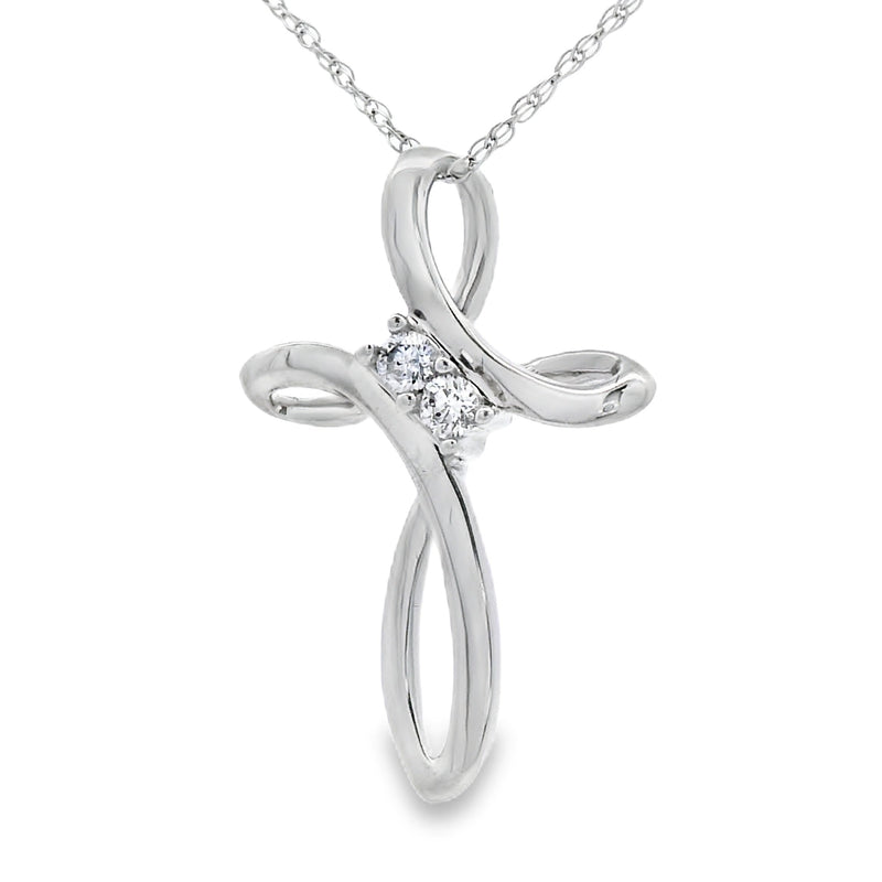 Bids.com .04ct Diamond Cross Religious Pendant 14KT White Gold Pendants