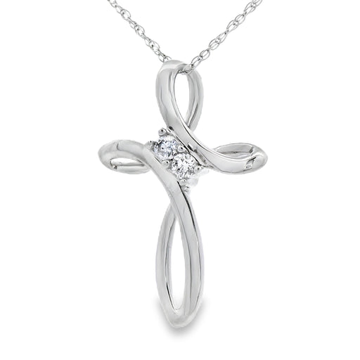 Bids.com .04ct Diamond Cross Religious Pendant 14KT White Gold Pendants