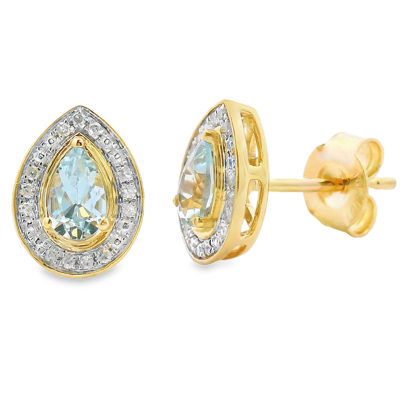 Bids.com .42ct Aquamarine Diamond Earrings 10KT Yellow Gold Earrings