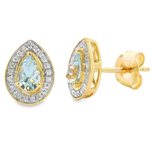 Bids.com .42ct Aquamarine Diamond Earrings 10KT Yellow Gold Earrings