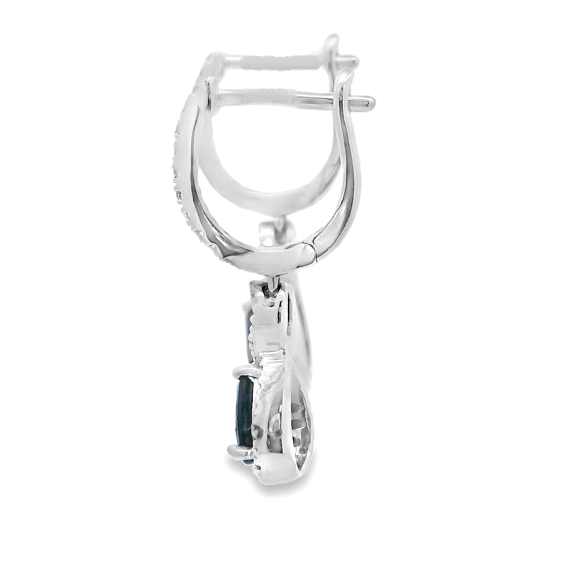 Bids.com .80ct Sapphire Diamond Dangle Earrings 10KT White Gold Earrings