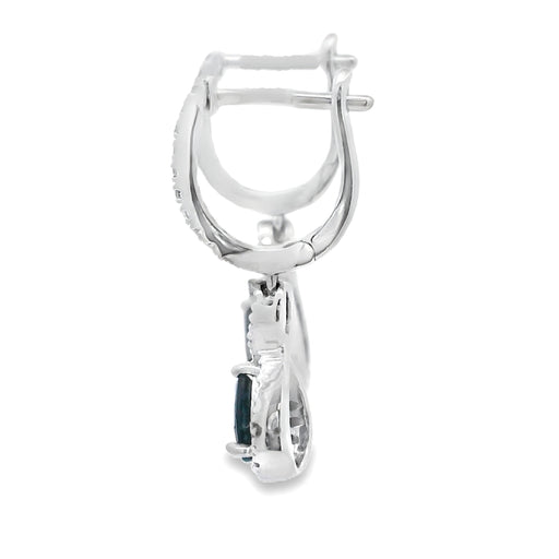 Bids.com .80ct Sapphire Diamond Dangle Earrings 10KT White Gold Earrings