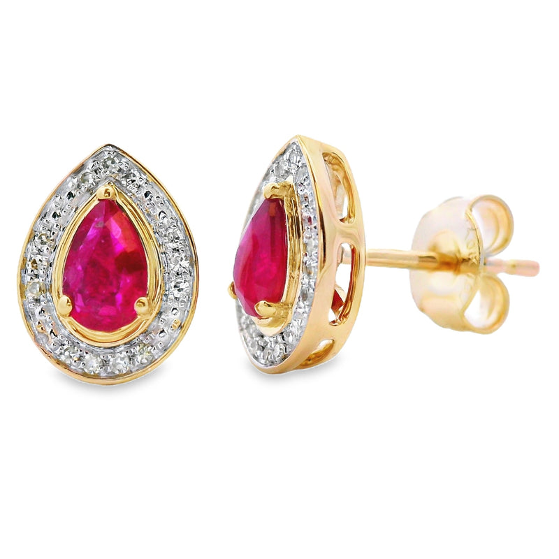 Bids.com .58ct Ruby Diamond Stud Earrings 10KT Yellow Gold Earrings
