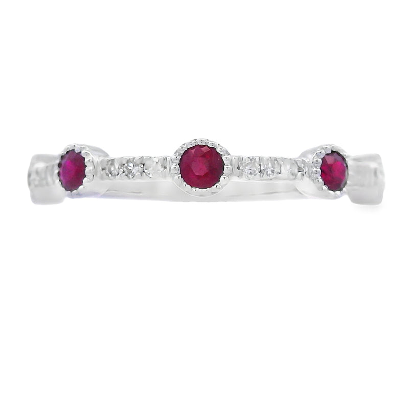 Bids.com .46ct Ruby Diamond stackable band set 14KT White Gold Rings