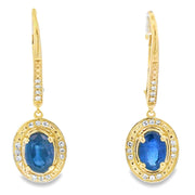 Bids.com Sapphire Diamond Dangle Earrings 10KT Yellow Gold Earrings