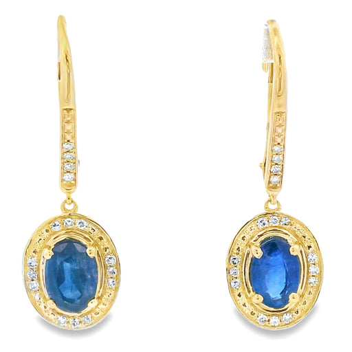 Bids.com Sapphire Diamond Dangle Earrings 10KT Yellow Gold Earrings