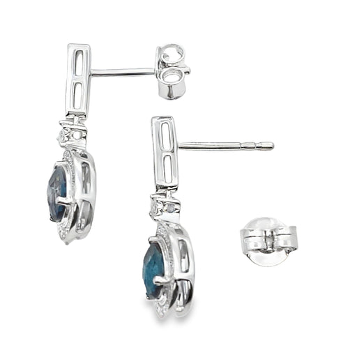 Bids.com London Blue Topaz Dangle Earrings 10KT White Gold Earrings
