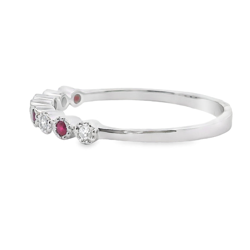 Bids.com .14ct Ruby Diamond stackable band set 14KT White Gold Rings