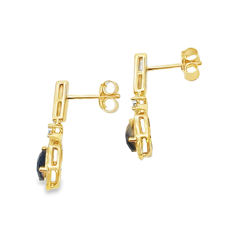 Bids.com .84ct Onyx Diamond Dangle Earrings 10KT Yellow Gold Earrings
