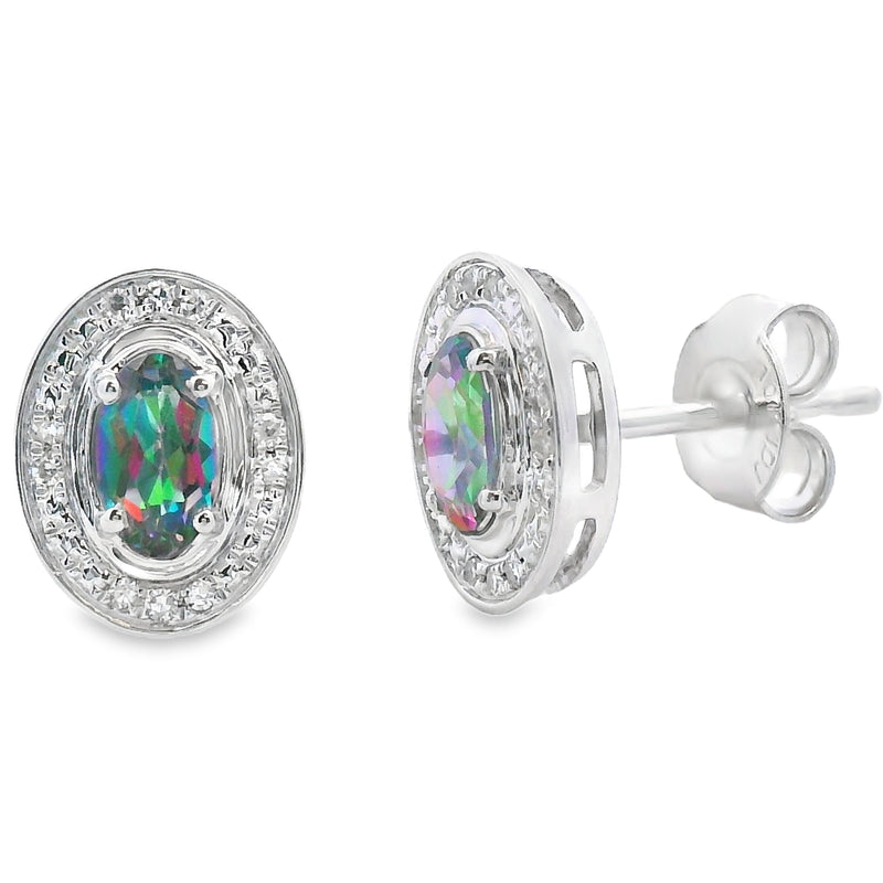 Bids.com Mystic Fire Topaz Diamond Earrings 10KT White Gold Earrings