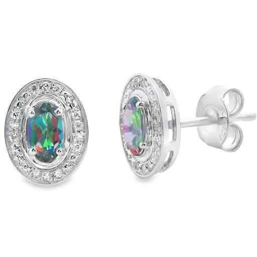 Bids.com Mystic Fire Topaz Diamond Earrings 10KT White Gold Earrings