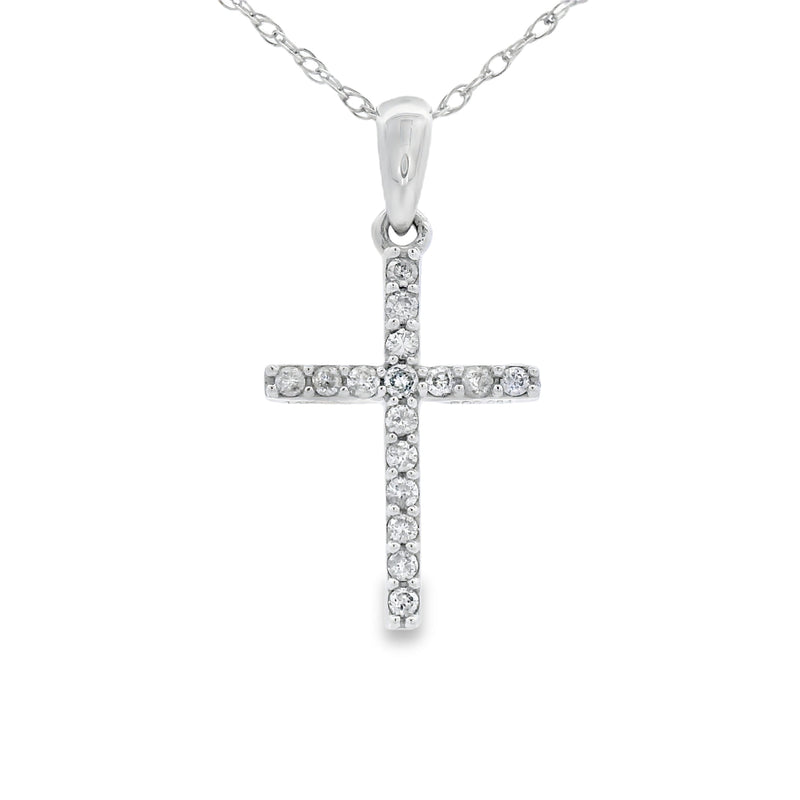 Bids.com .10ct Diamond Cross Religious Pendant 14KT White Gold Pendants
