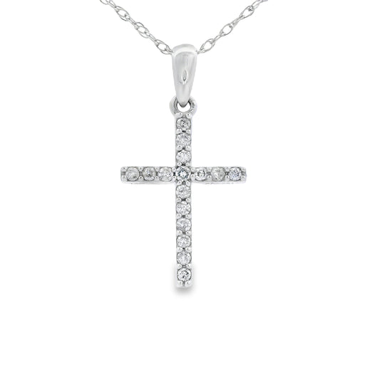 Bids.com .10ct Diamond Cross Religious Pendant 14KT White Gold Pendants