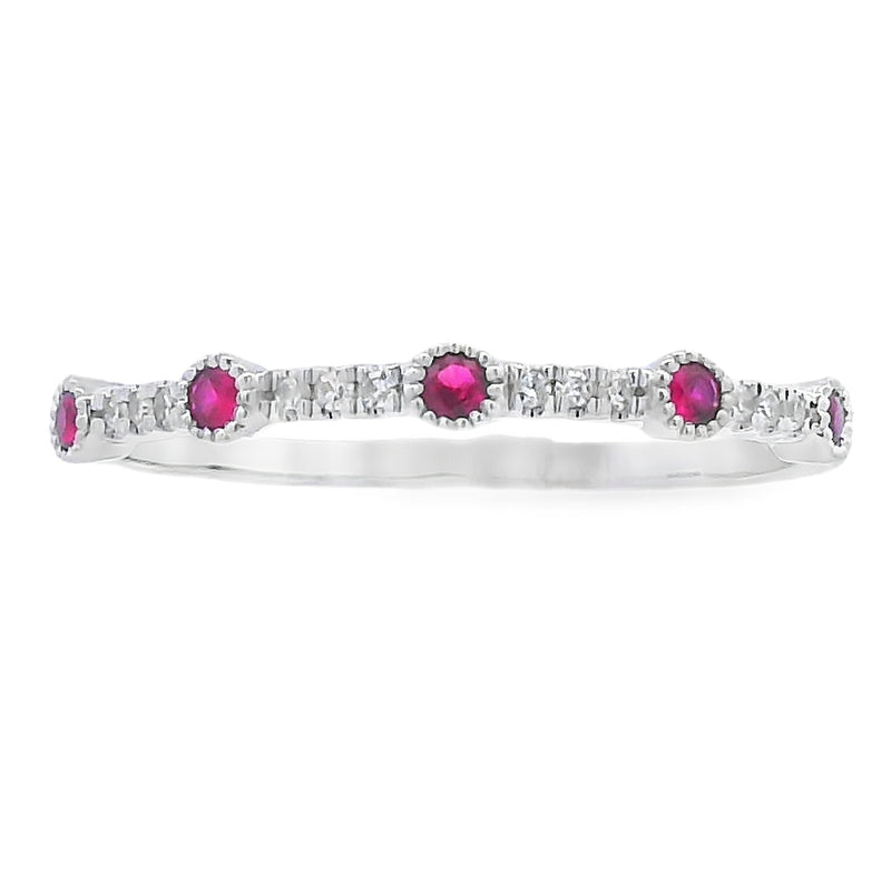 Bids.com .16ct Ruby Diamond stackable band set 14KT White Gold Rings