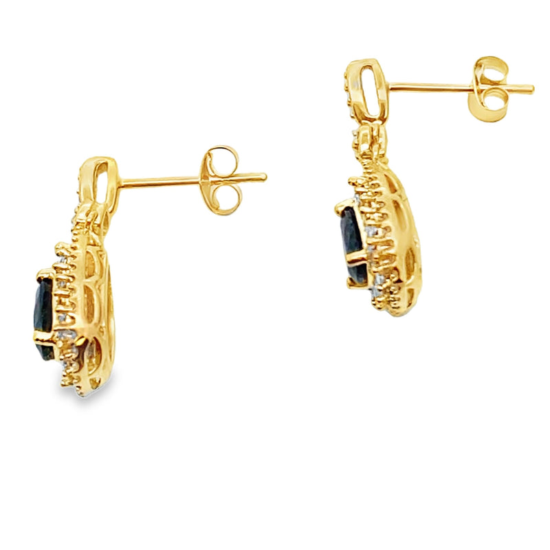 Bids.com 1.22ct Sapphire Diamond Earrings 10KT Yellow Gold Earrings