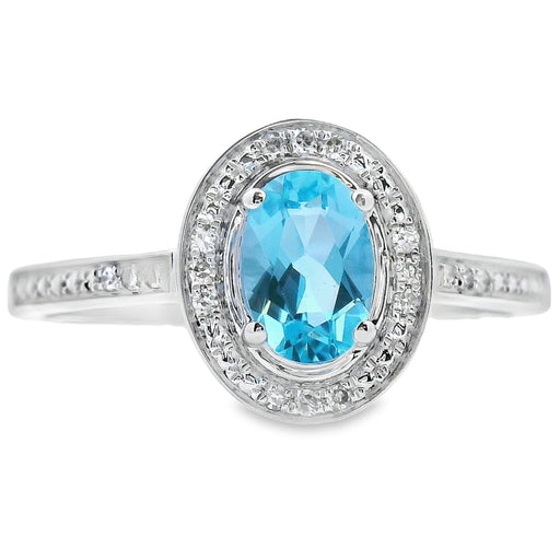 Bids.com .59ct Blue Topaz Diamond Ring 10KT White Gold Rings