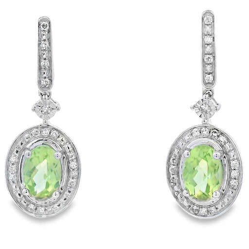 Bids.com 1.23ct Peridot Diamond Dangle Earrings 10KT White Gold Earrings