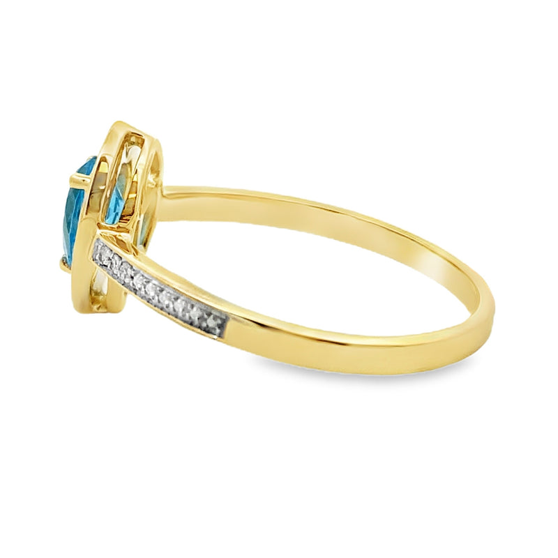 Bids.com .54ct Blue Topaz Diamond Ring 10KT Yellow Gold Rings