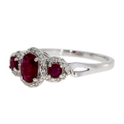 Bids.com 1.04ct Ruby Diamond 3 Stone Ring 14KT White Gold Rings