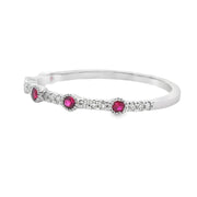 Bids.com .16ct Ruby Diamond stackable band set 14KT White Gold Rings
